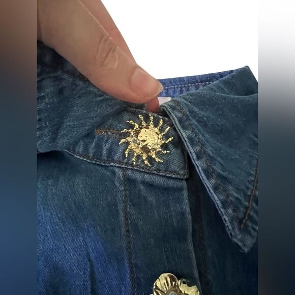 Selen Exotic Button Down – Denim Shirt with Statement Gem Buttons - Picture 5 of 11